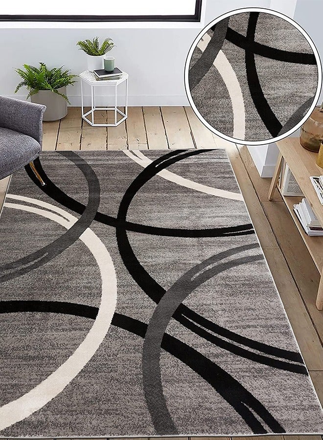 Bukela Modern Wavy Circles Design Area Rug, Retangle Carpet, 160×230 Cm, Gray - Image 4